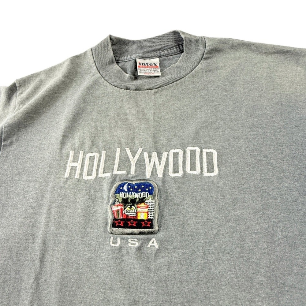 Intex Vintage 1990s HOLLYWOOD Embroidered T-Shirt Made In USA Size Medium